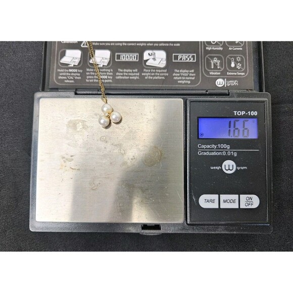 Vtg 14k Gold Triple 5.5mm Pearl & Diamond Accent Pendant 1.66g On A 10kGF Chain - Picture 4 of 11